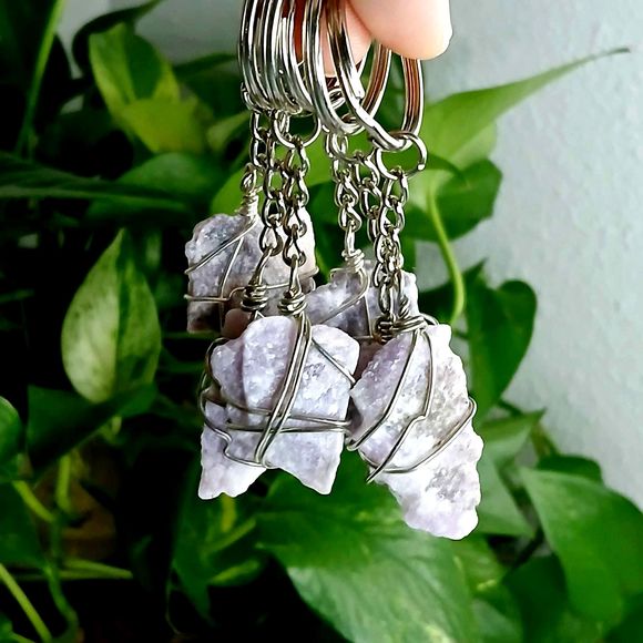 2/$15 Rough Lepidolite Gemstone Crystal Key Chain, Stone Keychain - Picture 1 of 4
